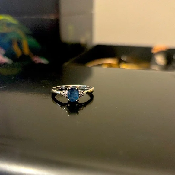 Sapphire (9/10 ct. t.w.) and Diamond Accent Ring in 14k White Gold - Picture 2 of 9